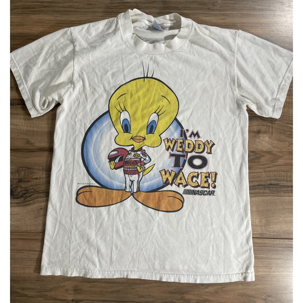 Vintage 1997 Looney Tunes Nascar Tweety T-Shirt Men's Small Short Sleeve Graphic